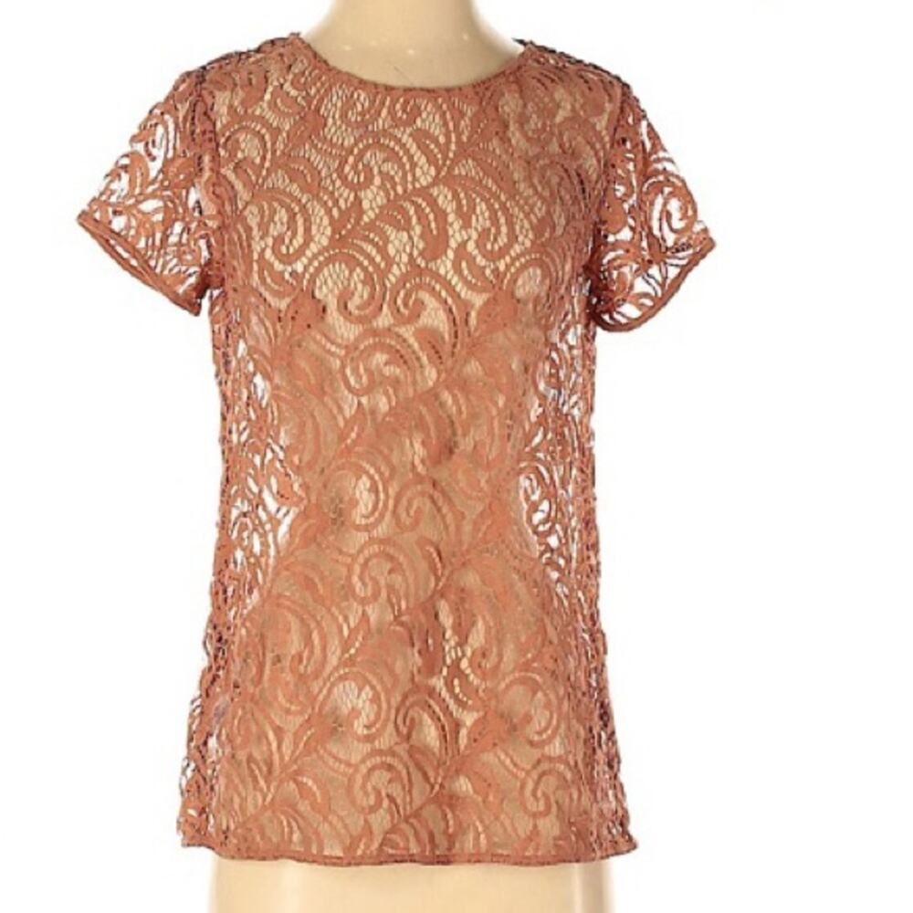 Loft Rust crochet lace short sleeve